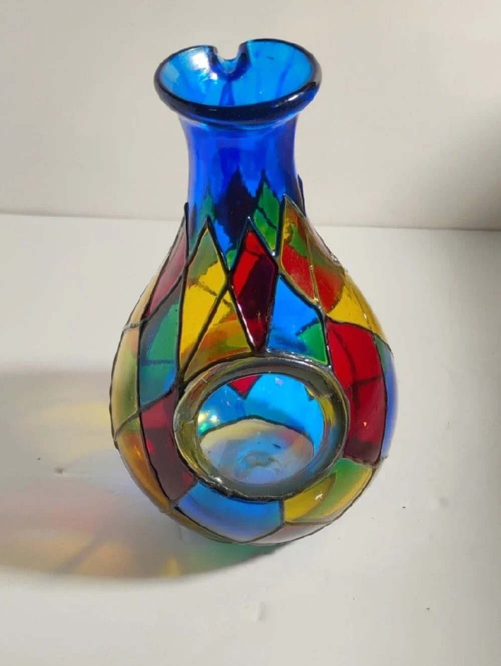 Vidrio Handblown  Glass   Multicolor Wine Cooler Signed Made In Mexico